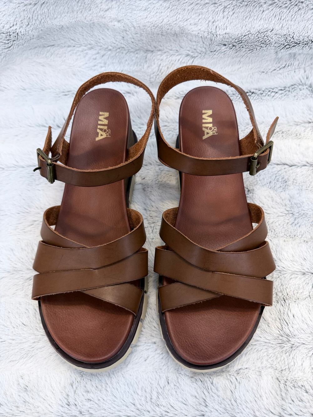 MIA Elinora Brown Strappy Wedge Sandals Women’s 8.5 NWOB